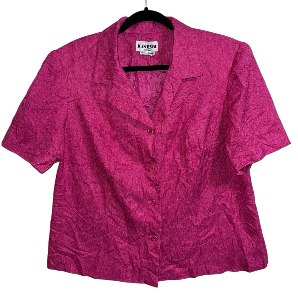 Joan Leslie Woman Fuchsia Textured Blouse 16W Shoulder Pads